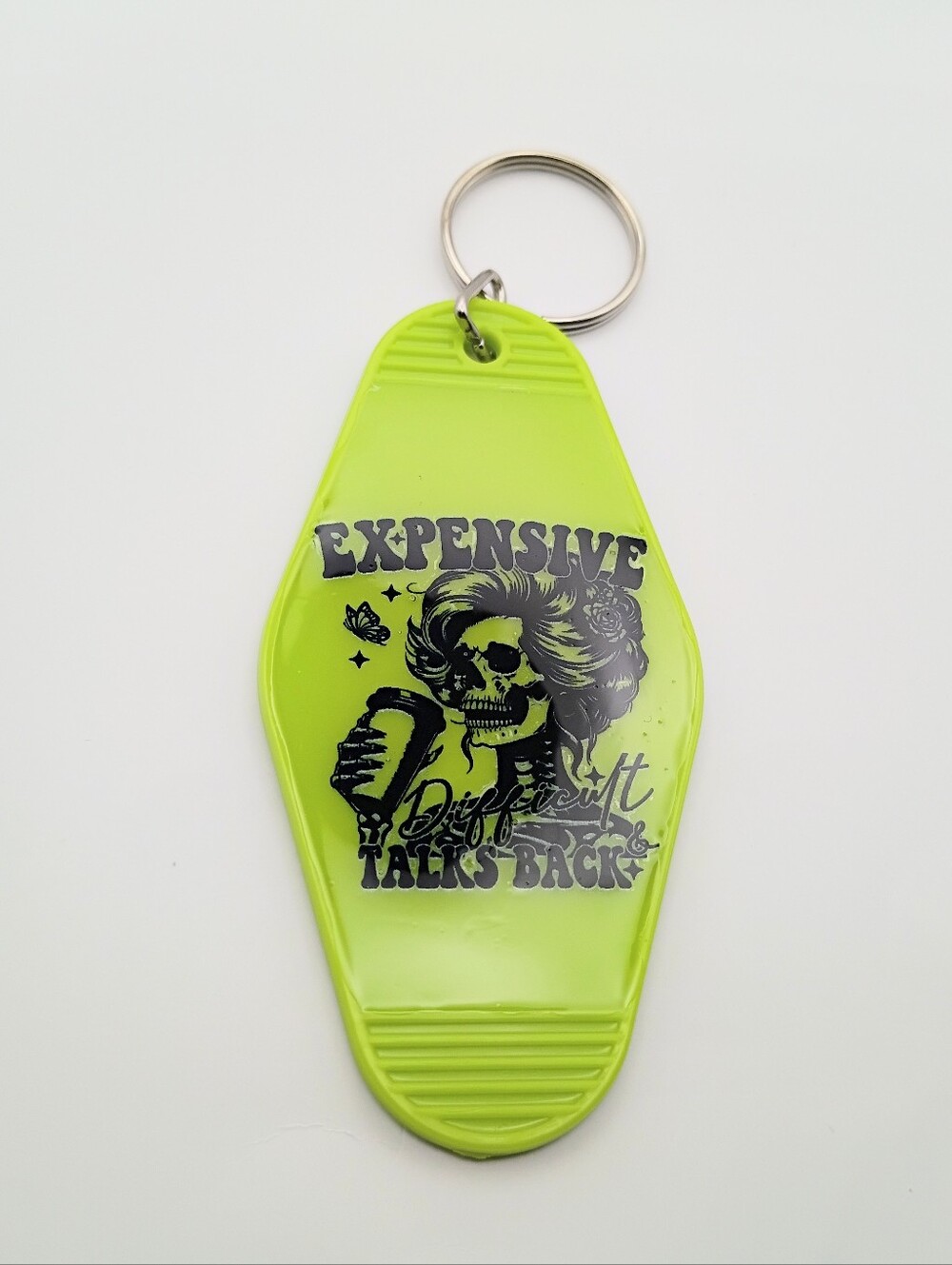 Neon Green Motel Keychain Key Tag Expensive